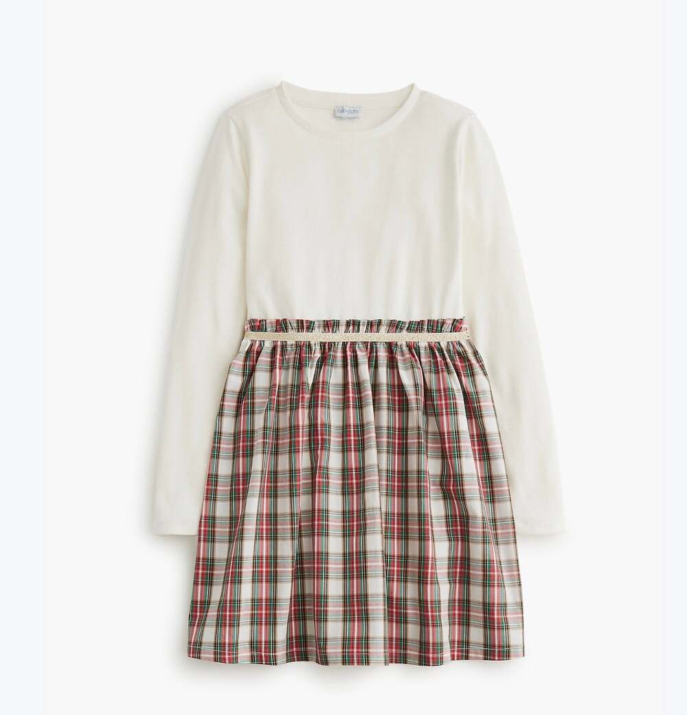 Crewcuts J.Crew Tartan Mixed-Media Dress Ivory Red Plaid Size 8 holiday girls